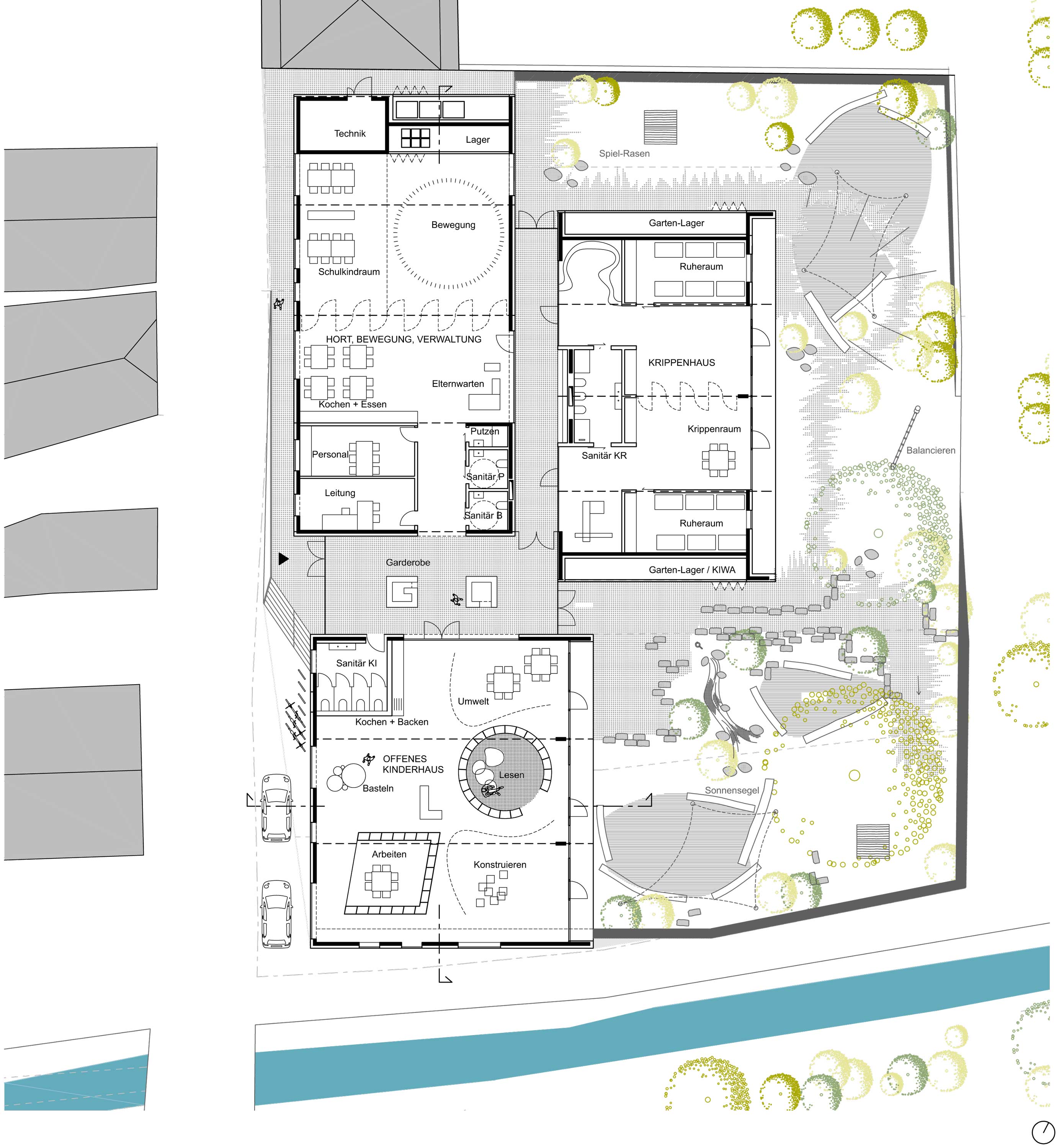 Grundriss vom Entwurf für den Kindergarten Retzbach vom Bermüller+Niemeyer Team.