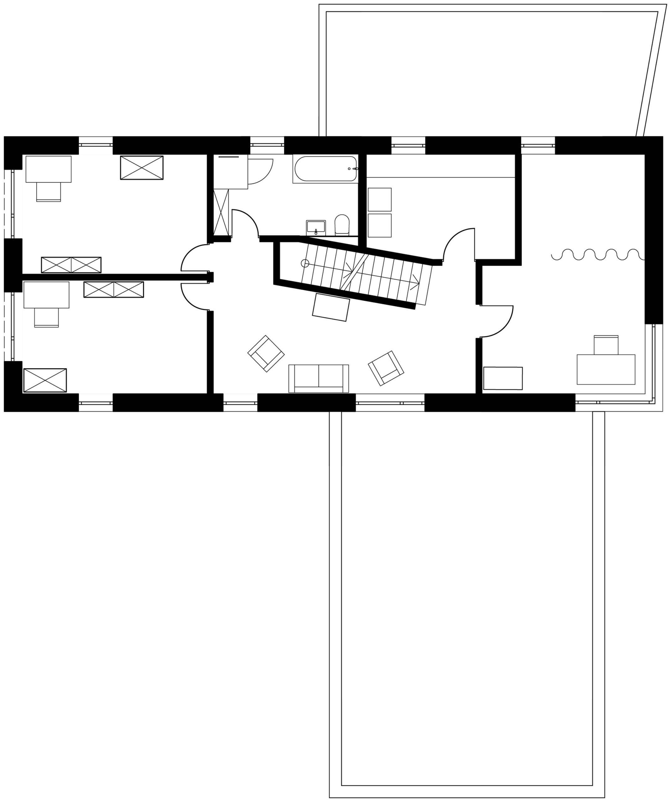 Der Grundriss des Hauses GLZ. Entworfen von der Bermüller+Niemeyer Architekturwerkstatt aus Nürnberg.