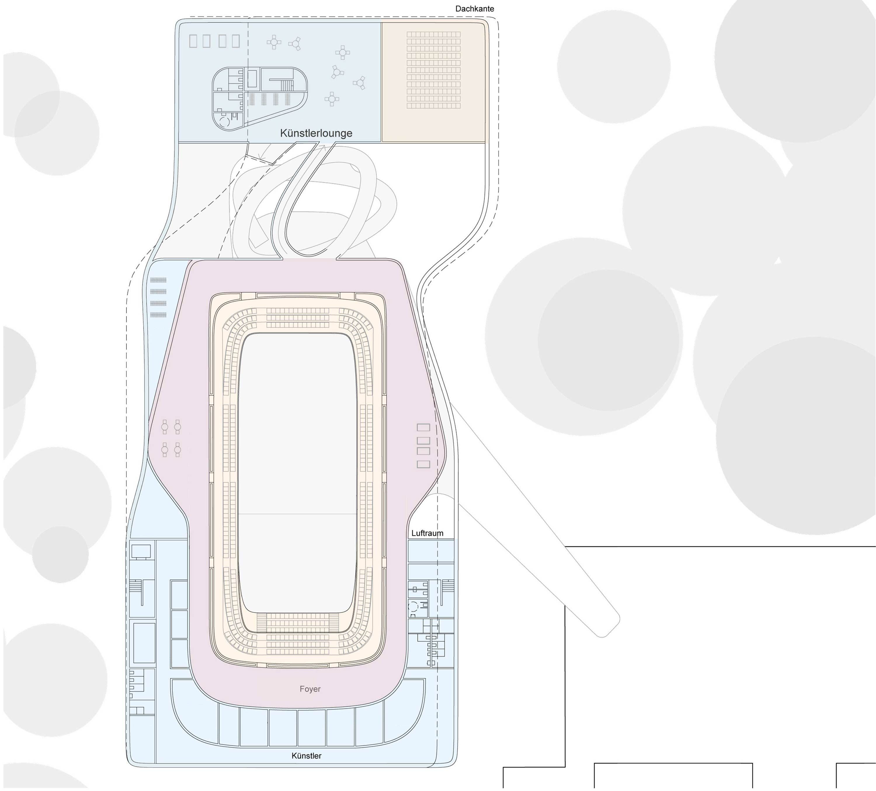 Grundrisse vom Entwurf für die neue Konzerthalle Nürnerg gestaltet von Bermüller+Niemeyer Architekturwerkstatt.