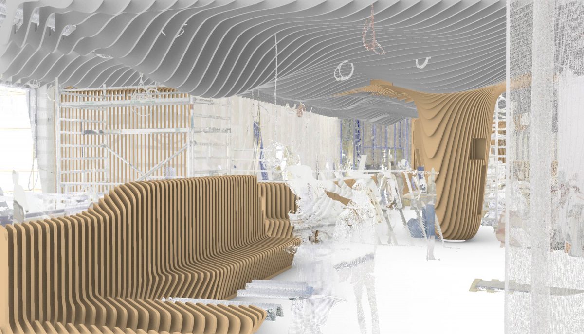 Das 3-D-Modell + Laserscanning vom Bermüller+Niemeyer Team vor Ort auf der Baustelle für die neue Sushi Bar in der Südstadt, Nürnberg.