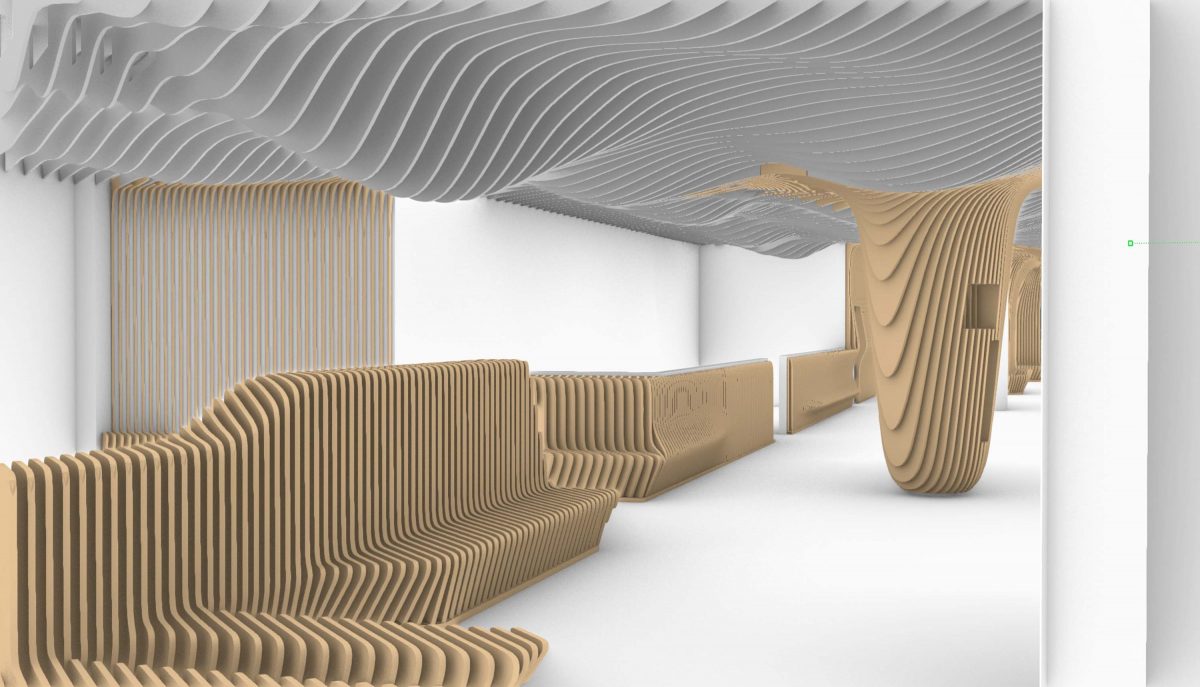 Das 3-D-Modell vom Bermüller+Niemeyer Team vor Ort auf der Baustelle für die neue Sushi Bar in der Südstadt, Nürnberg.