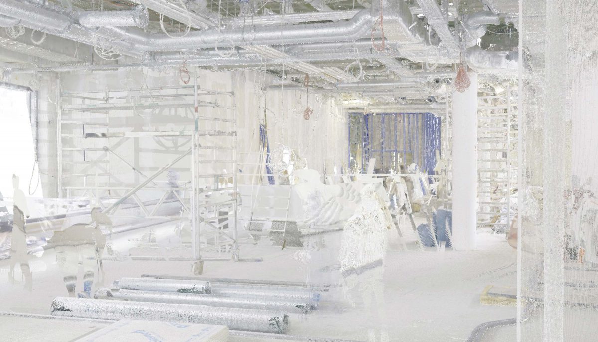 Das Laserscanning vom Bermüller+Niemeyer Team vor Ort auf der Baustelle für die neue Sushi Bar in der Südstadt, Nürnberg.