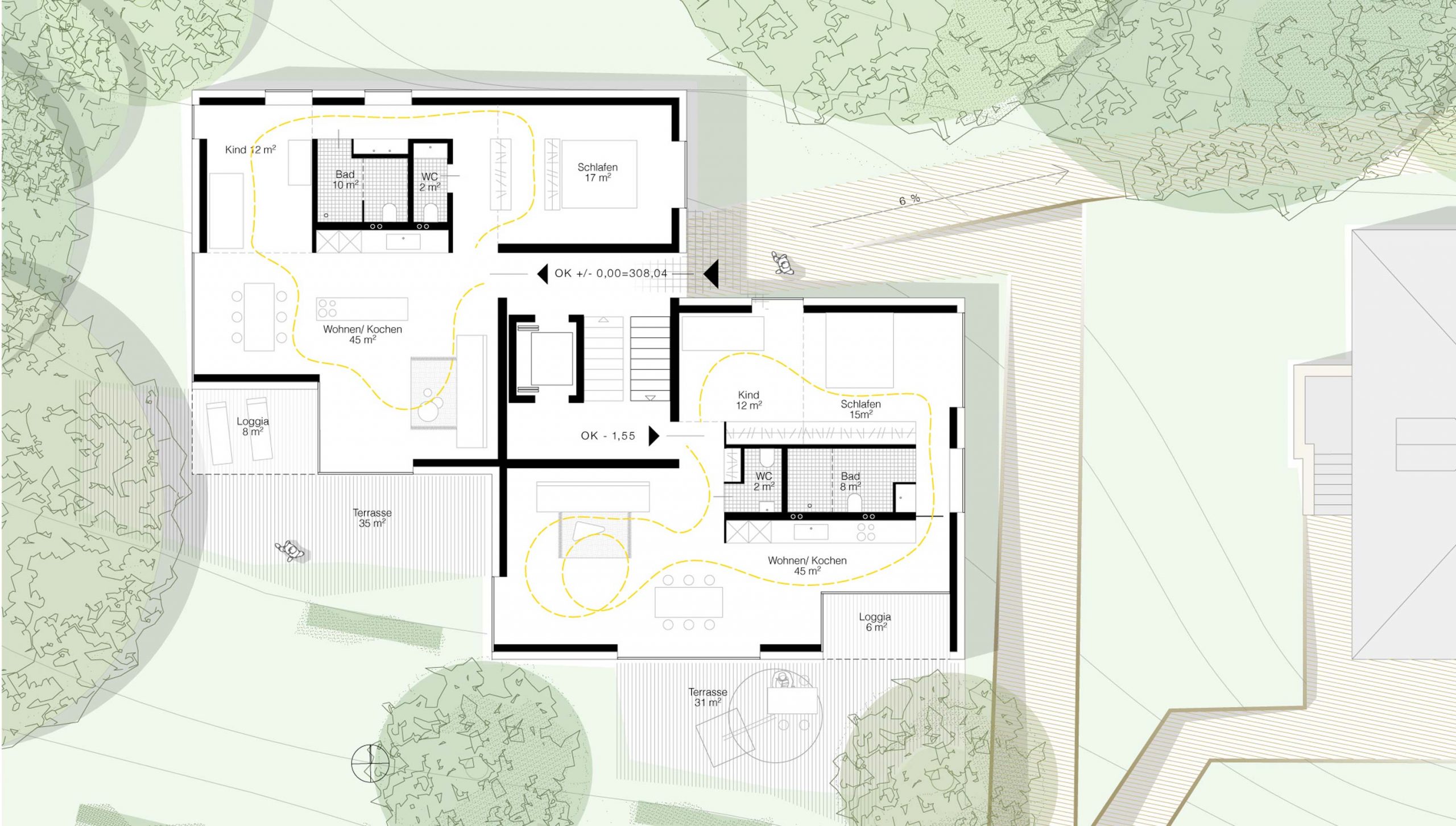 Der Beitrag von Bermüller+Niemeyer Architekturwerkstatt zum Wettbewerb auf dem historischen Burgberg in Erlangen in der Rathsberger Strasse.