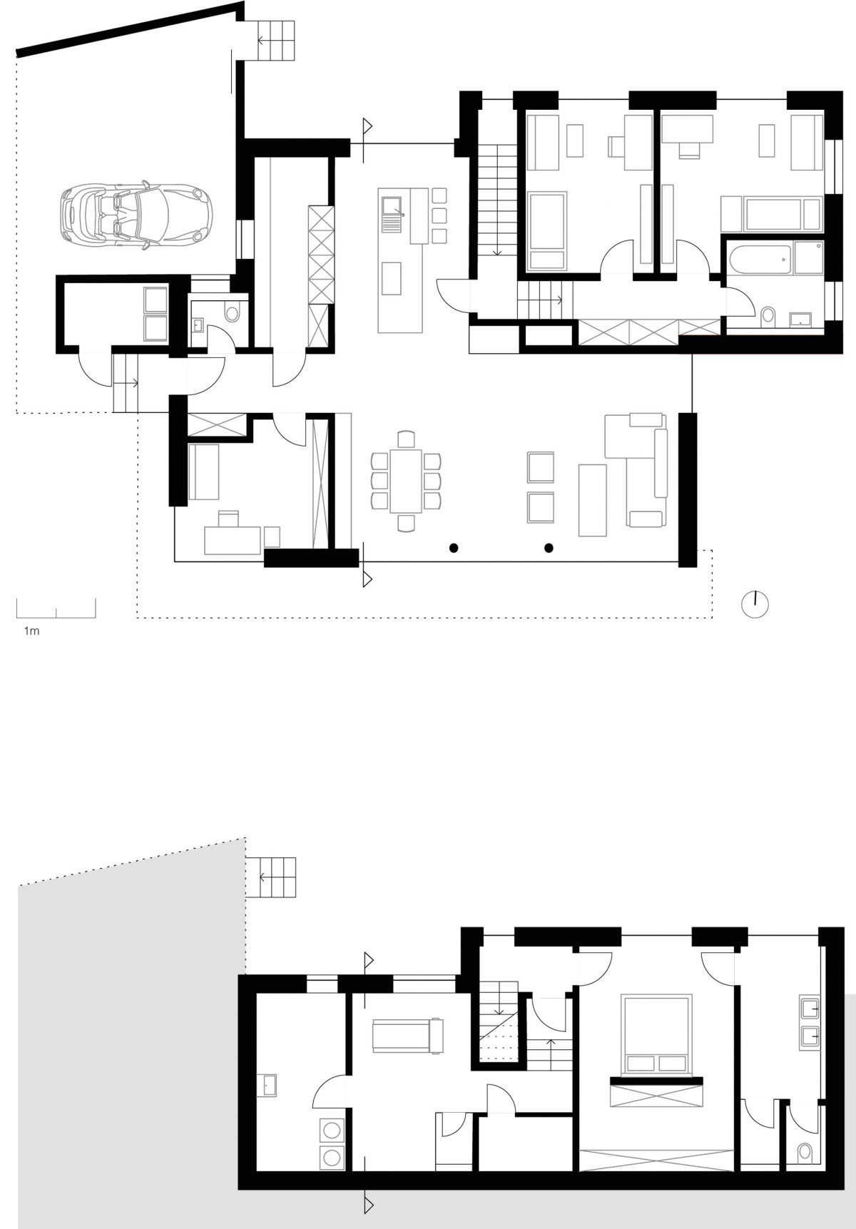 Der Grundriss des Erd- und Obergeschosses des Einfamilienhauses 