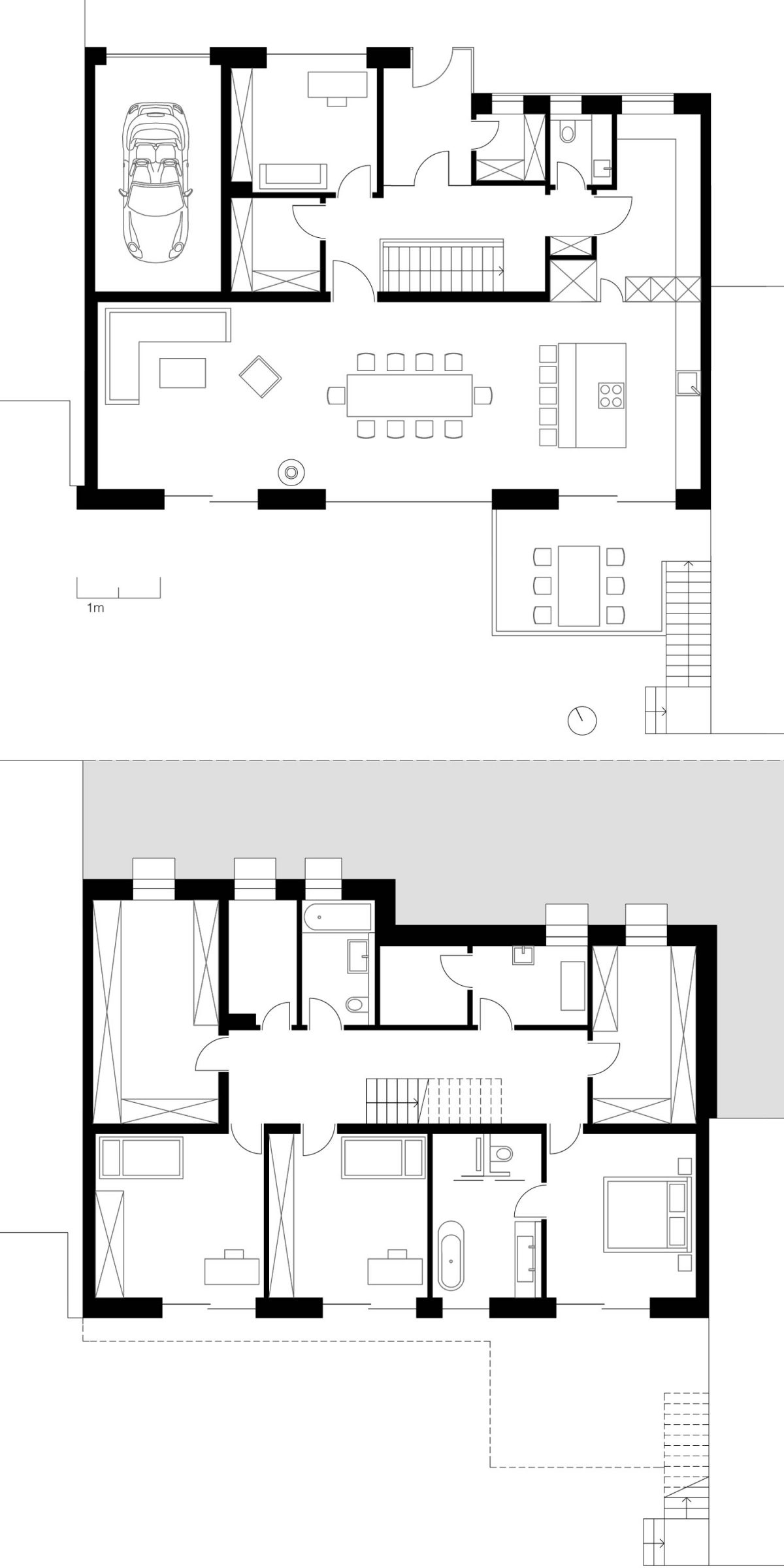 Der Grundriss des Erd- und Obergeschosses des Einfamilienhauses 