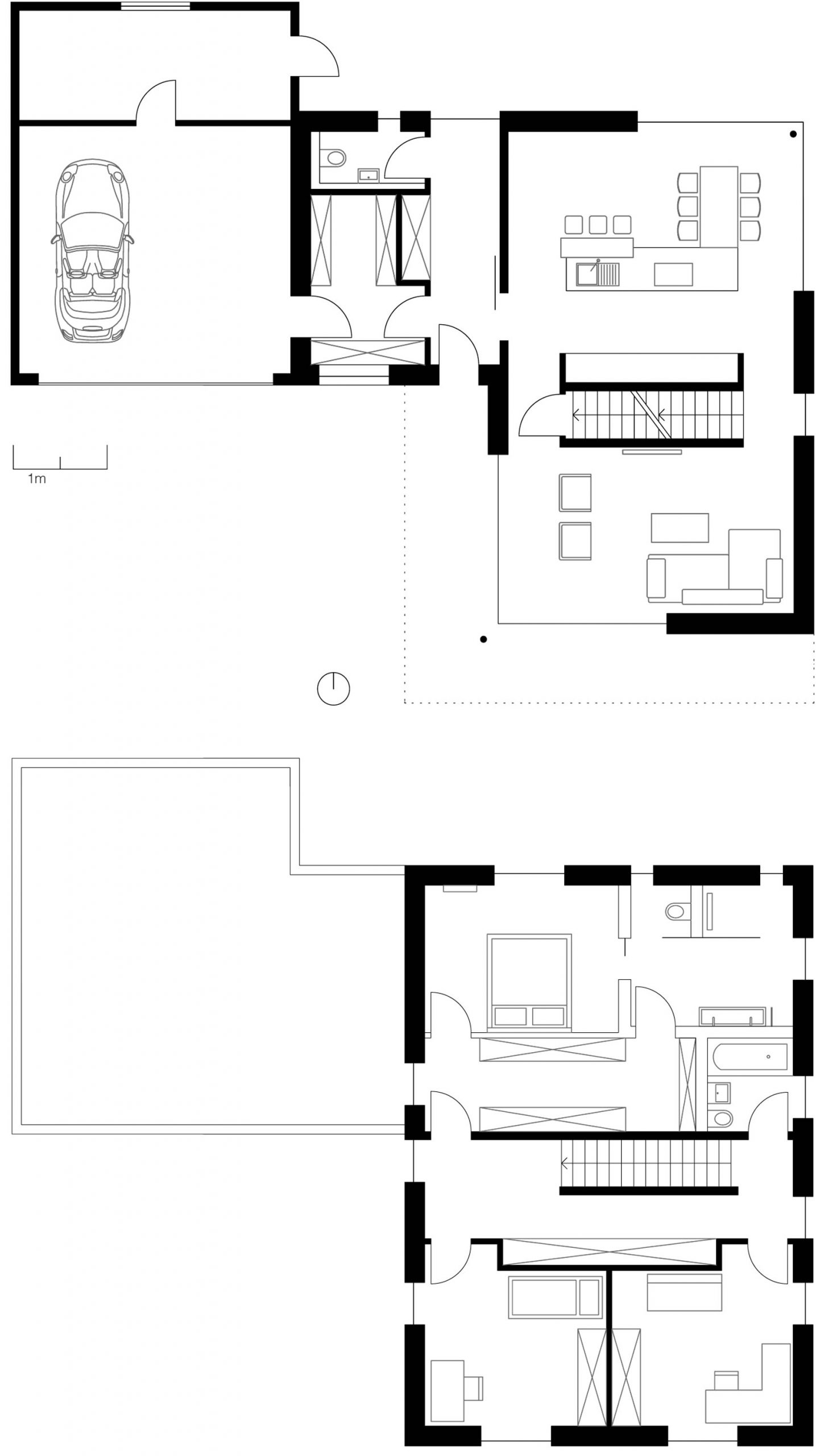 Der Grundriss des Erd- und Obergeschosses des Einfamilienhauses 