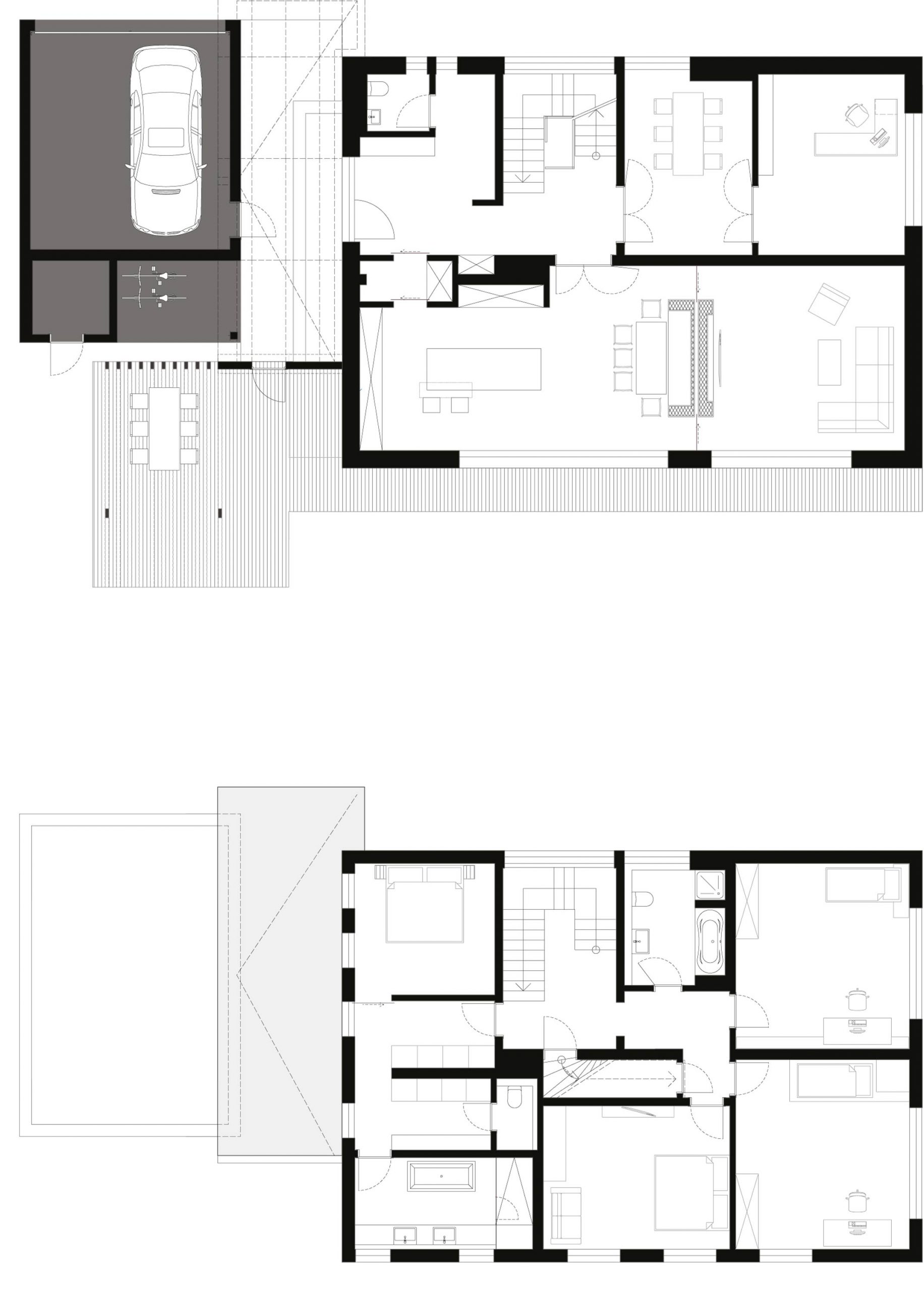 Der Grundriss von Erd- und Obergeschoss der 60er Jahre Villa 
